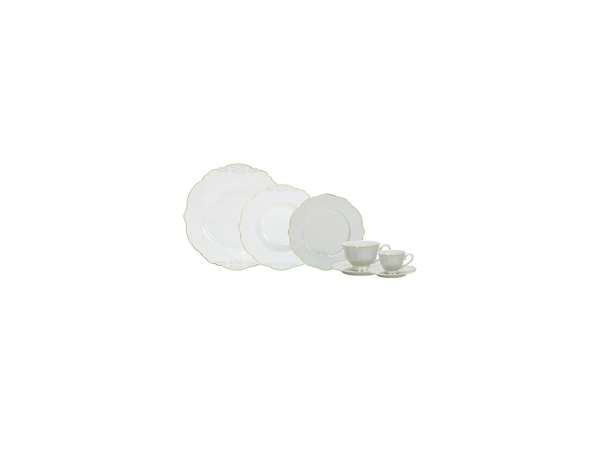 Aparelho de Jantar com Filado Dourado - New Bone China - 42 Peças - L Hermitage