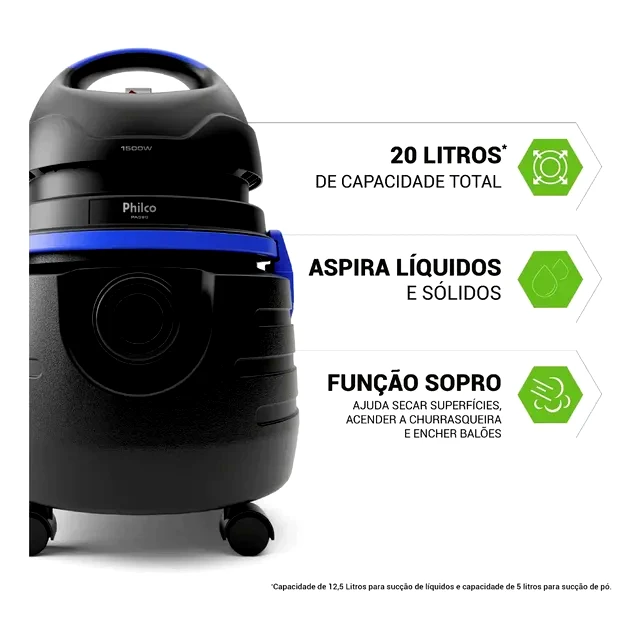teste Aspirador de Pó e Água Philco 1500W 20L PAS80