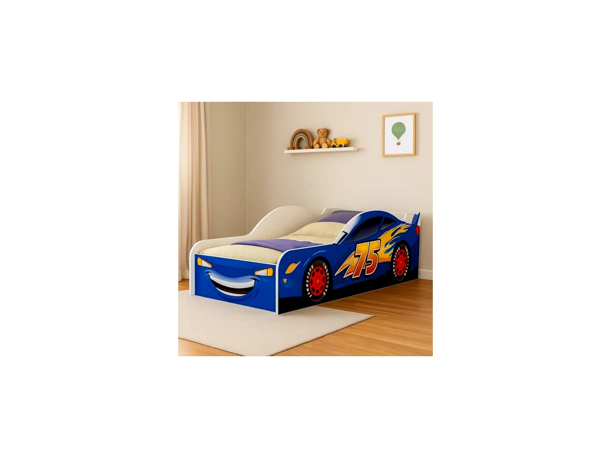 Cama Infantil Carro Mc Queen com Proteção Lateral Azul