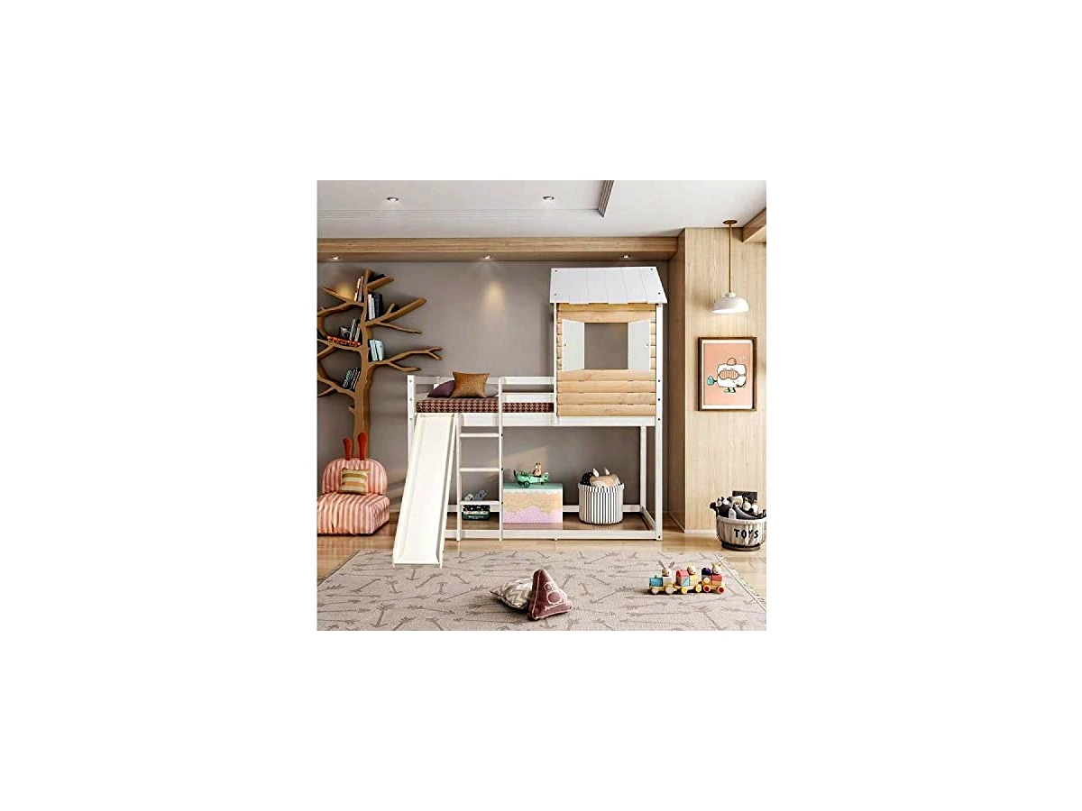 Cama Alta Infantil Club House Wood com Escorregador - Casatema