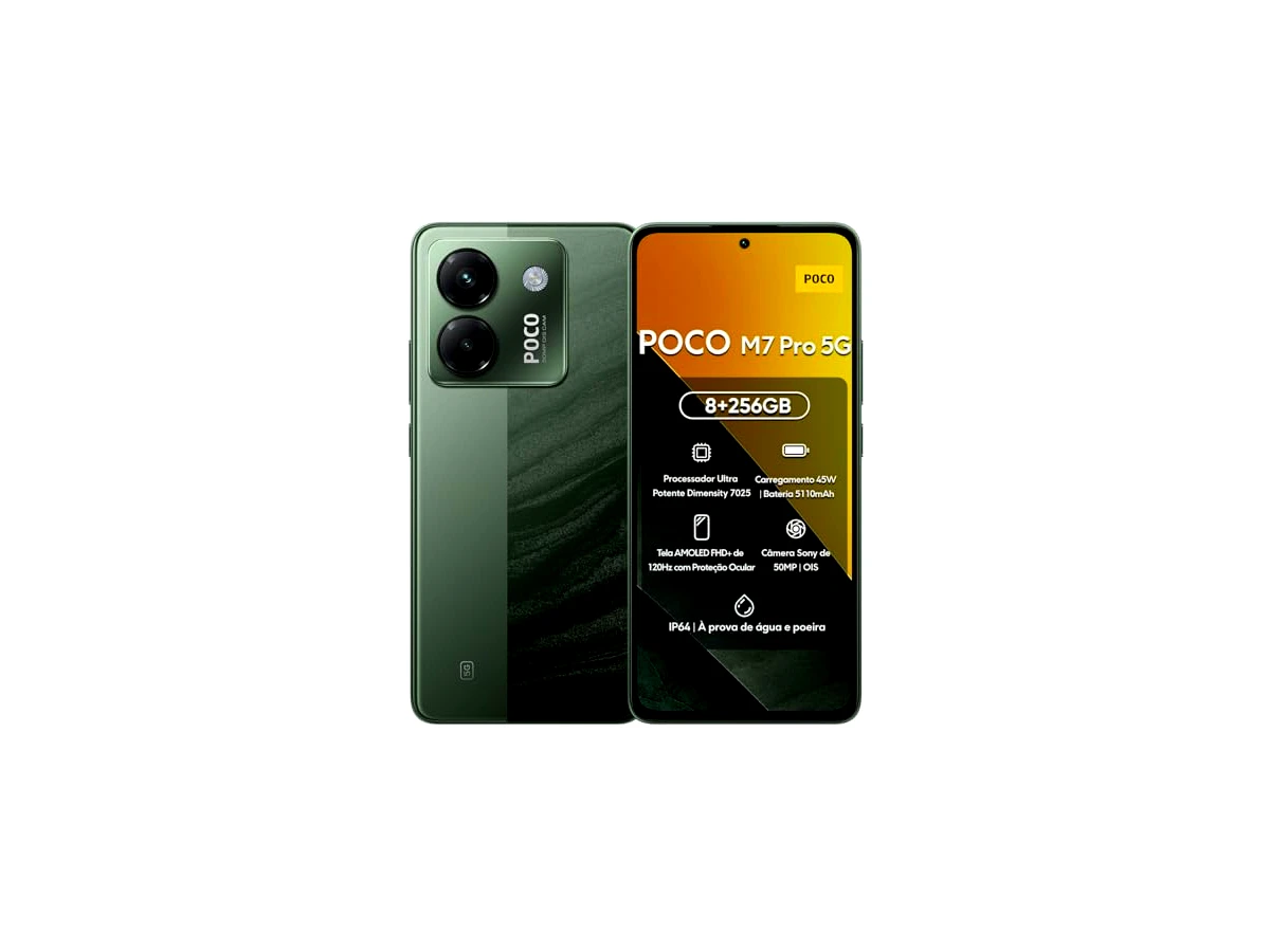 Xiaomi Smartphone POCO M7 Pro 5G 256GB | 8GB/12GB RAM | Processador Ultra Potente Dimensity 7025 | Tela AMOLED FHD+ 120Hz com Proteção Ocular | Bateria 5110mAh com 45W Turbo Charge (Verde, 8+256GB)