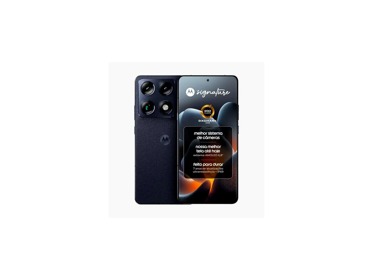 Smartphone Motorola Signature 5G - 512GB 24GB (12GB RAM + 12GB RAM Boost), 3 cameras 50MP Sony Lytia e Zoom 100x, Tela 1.5K extreme Amoled 165hz - Preto