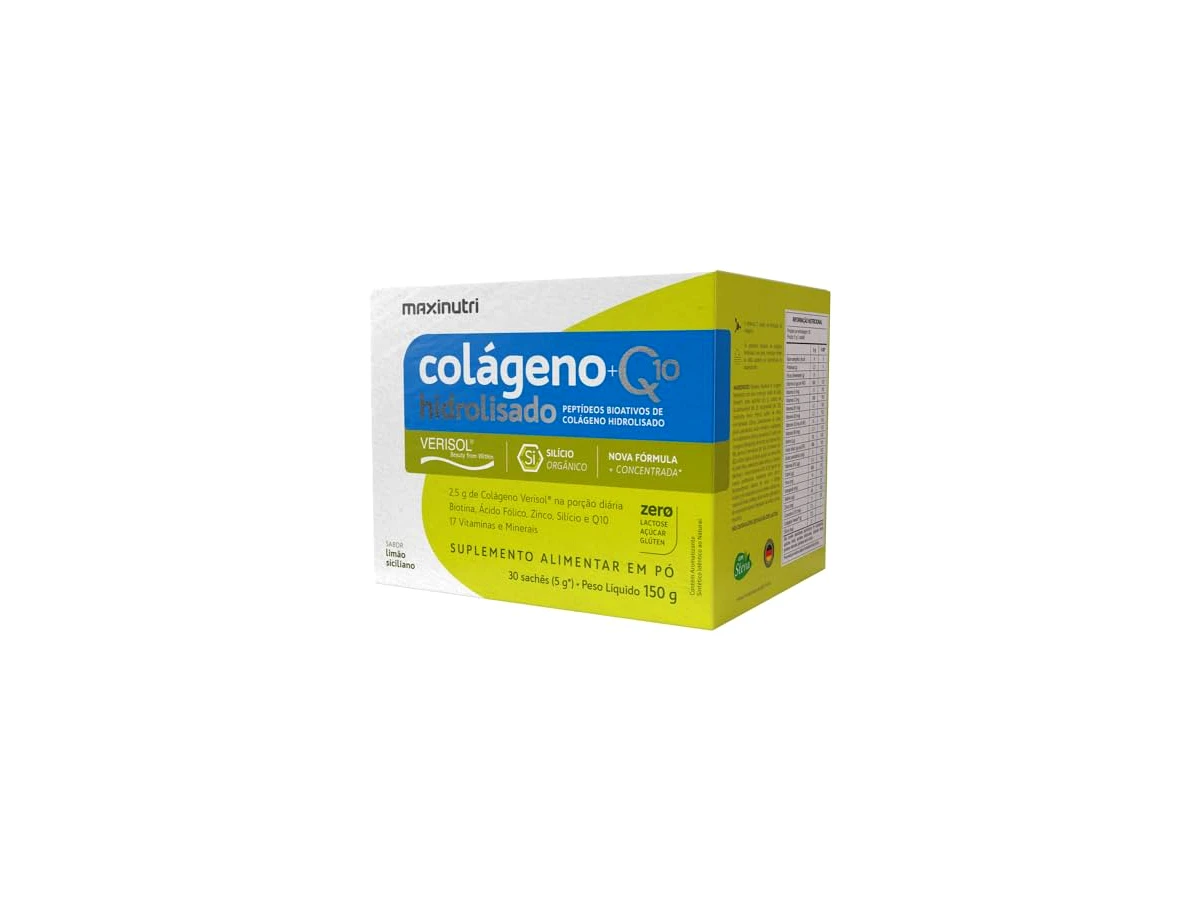 Maxinutri Colágeno Hidrolisado 2 em 1 Verisol + Coenzima Q10 Sabor Limão Siciliano (30 Sachês de 5g)