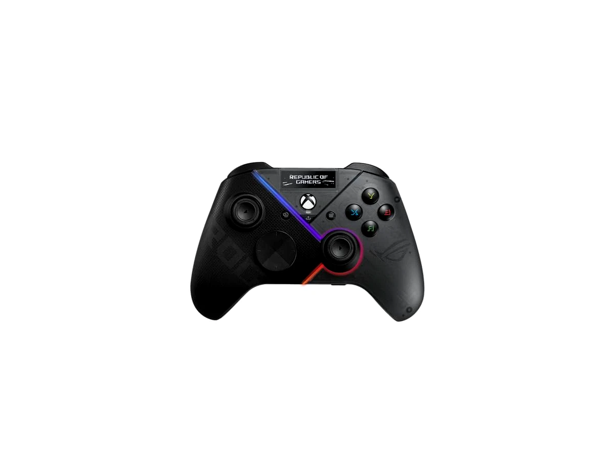 ASUS ROG Raikiri Pro Display OLED, conectividade tri-modo, botões e gatilhos remapeáveis, 4 botões traseiros, gatilhos de passo e lineares, sensibilidade de joystick ajustável, conector de 3,5 mm com ESS DAC, para PC e Xbox