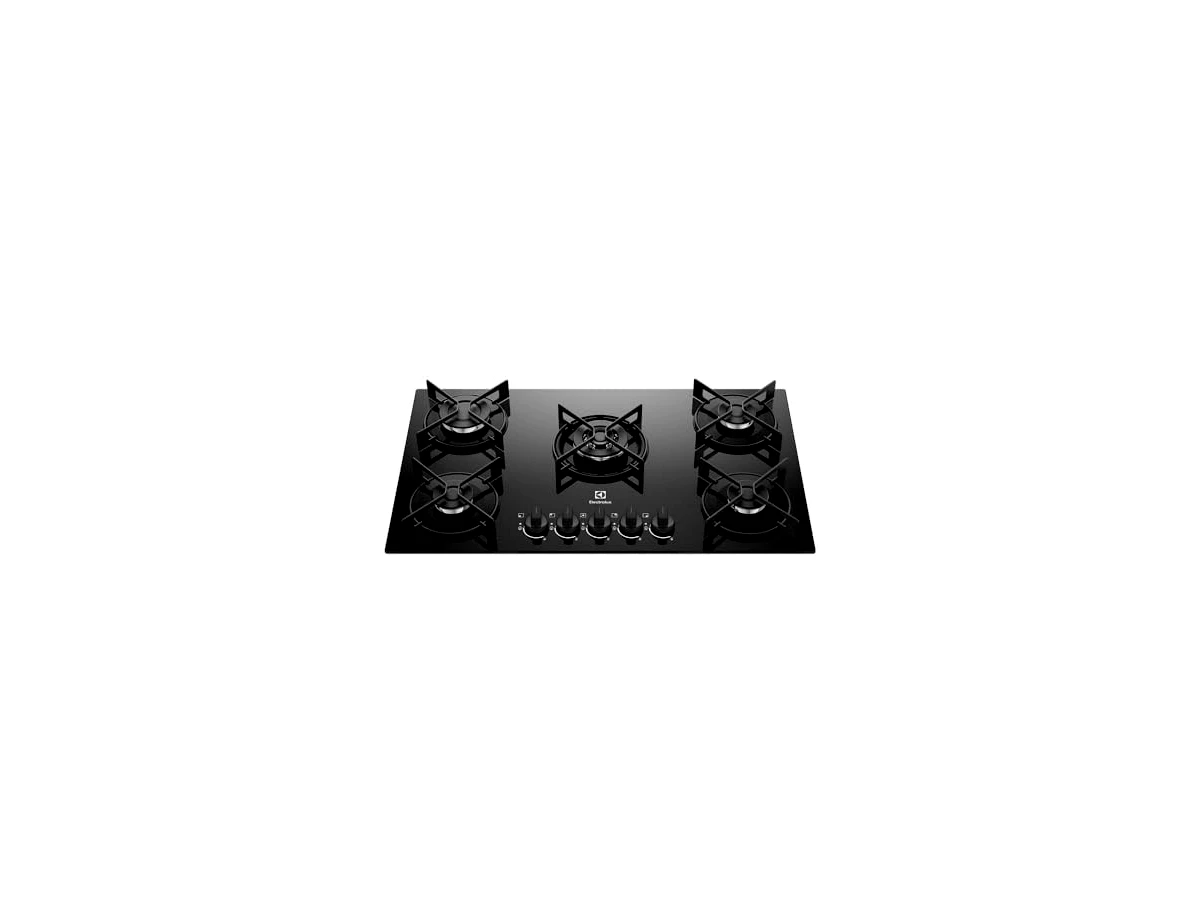 Cooktop a Gás 5 Bocas Electrolux Efficient com Mesa de Vidro Preto, Tripla Chama e Grade Aço Fosco (KE5GT)