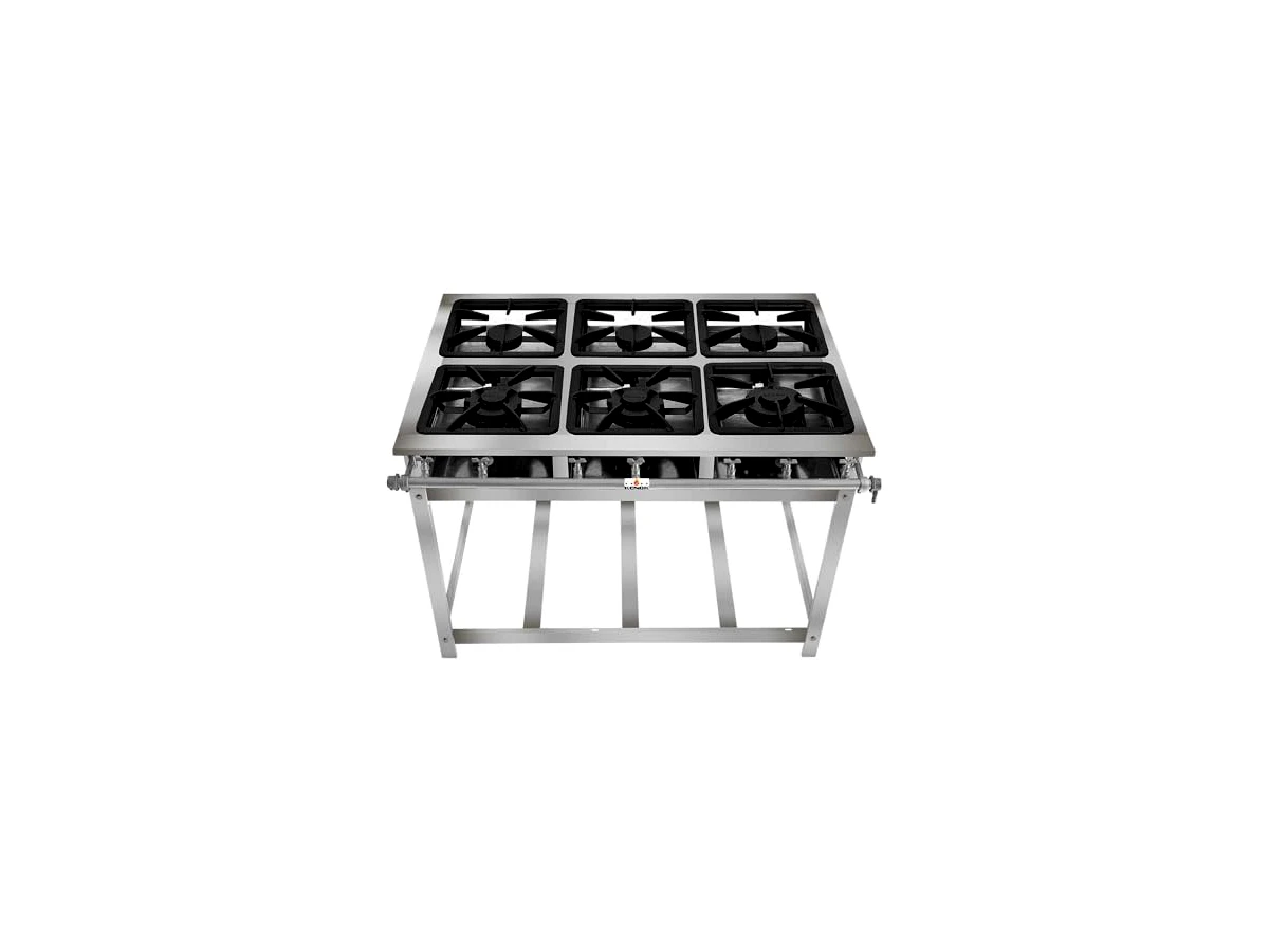 FOGÃO SERV INOX BAIXA PRESSÃO 6 BOCAS (3 SIMPLES 3 DUPLAS)