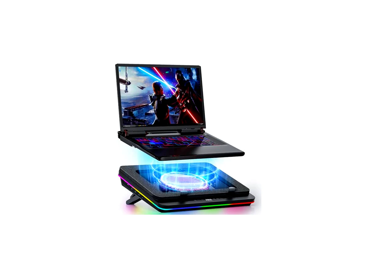IETS Almofada de Resfriamento para Laptop Gt600 Rgb Equipada com Turbo-Ventilador Gigante(Diâmetro de 5,5") Espuma Selada para Laptop de Jogos com Resfriamento Rápido, Refrigerador para Laptop de 14,1