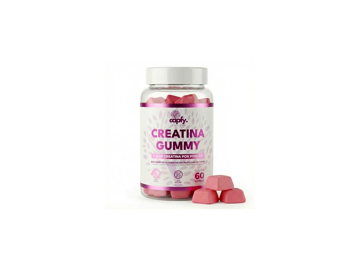 Creatina Gummy Zero Açúcar Sabor Chiclete 100% Pura 60 Gomas - Capfy Nutrition