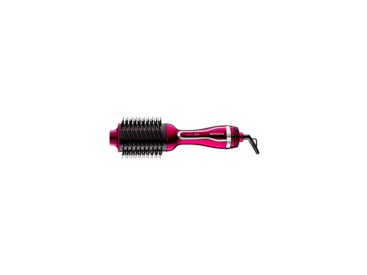 Escova Secadora e Alisadora Mondial Chrome Pink ES-04 1200W com Tourmaline Íon