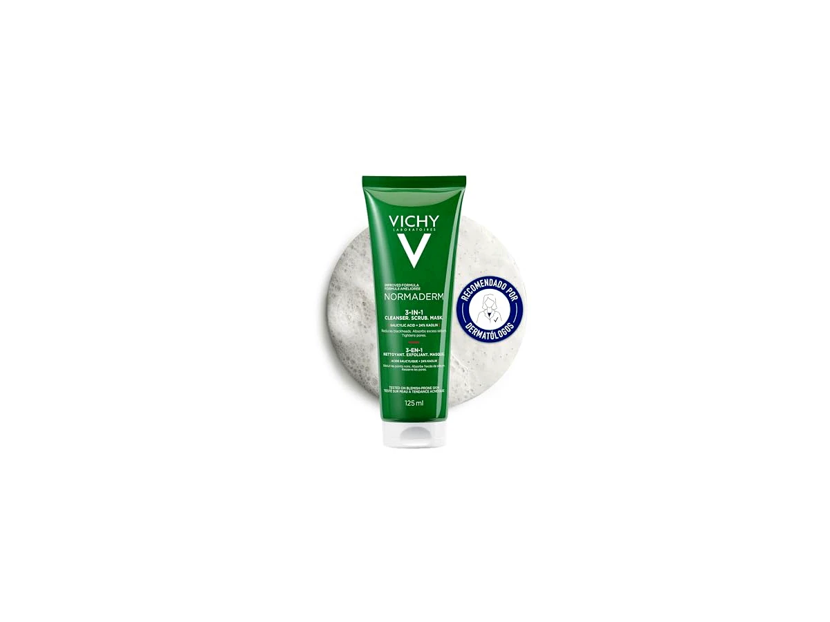 Máscara Esfoliante Facial Vichy Normaderm 3 em 1 Limpeza Intensiva com Argila e Ácido Salicílico
