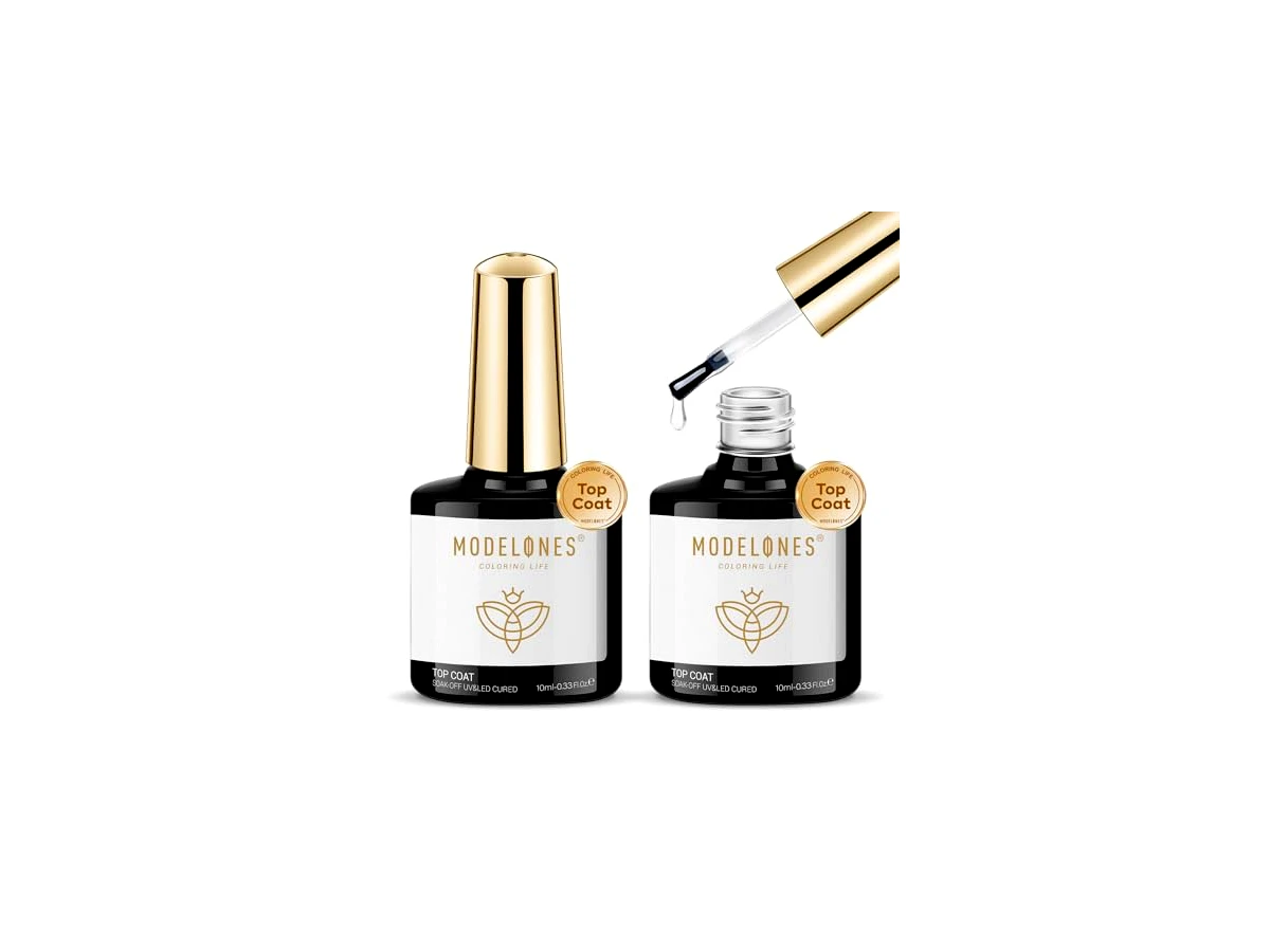 Modelones Gel Top Coat, 2Pcs 10ml Acabamento Brilhante Transparente Sem Arranhão Top Coat Esmalte em Gel