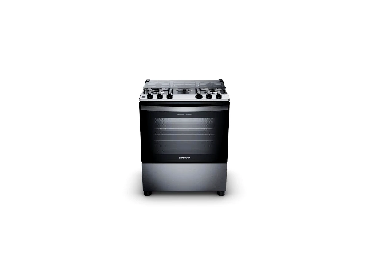 Fogão de Piso 5 Bocas Brastemp BFS5GDR Cor Inox com Turbo Chama e Grill Elétrico