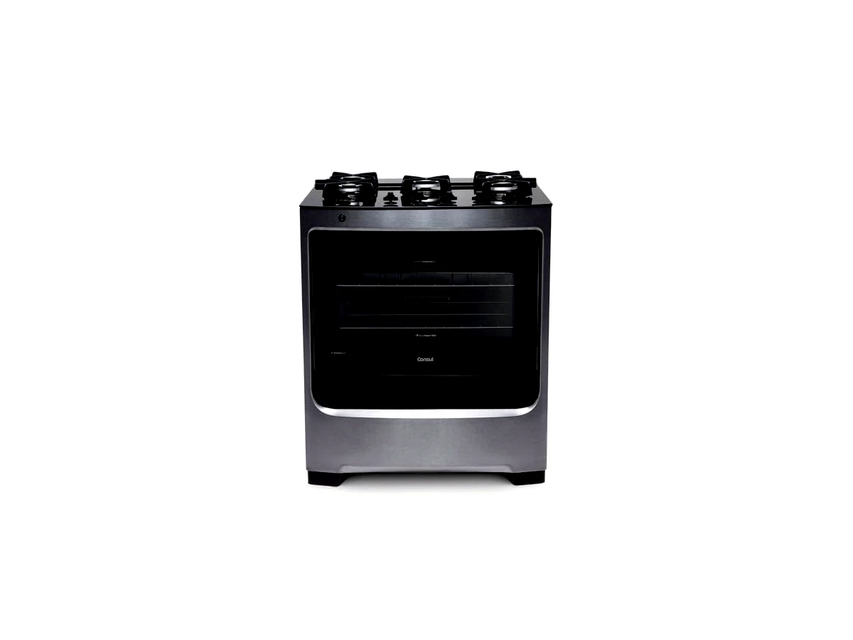 Fogão Consul 5 bocas cor Inox com mesa de vidro e grade de ferro fundido - CFS5VAR BIVOLT