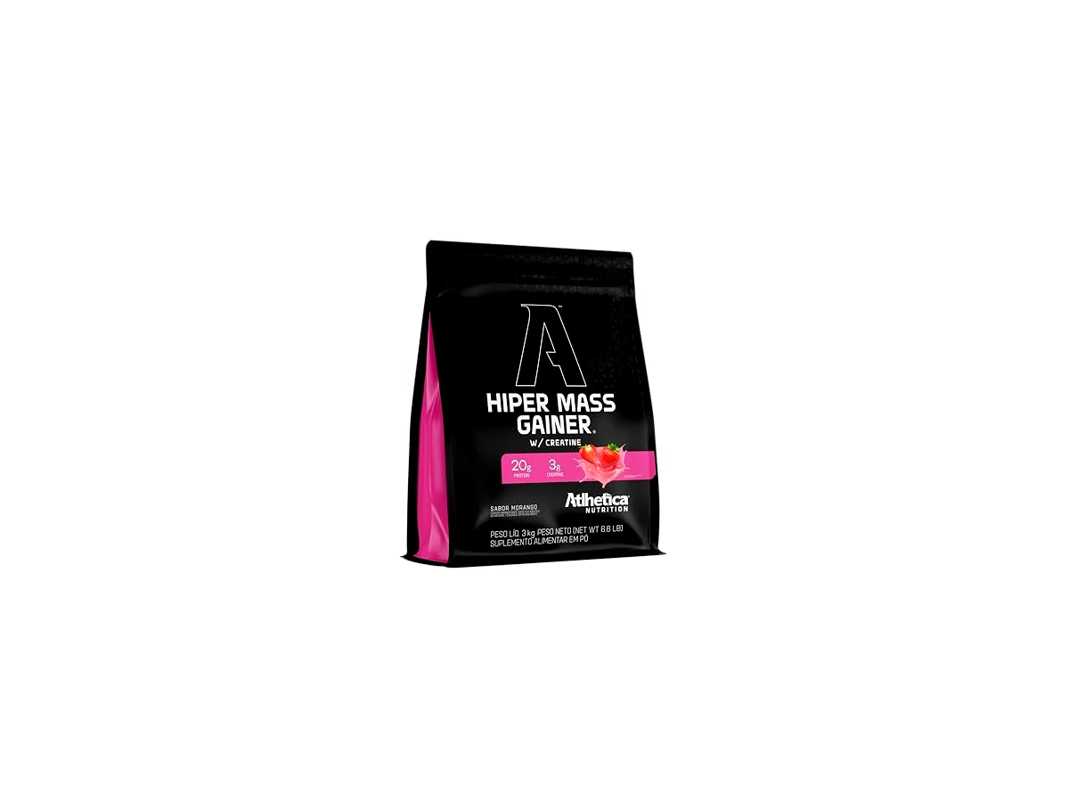 Hiper Mass Gainer Refil 3kg Sabor Morango - Atlhetica Nutrition