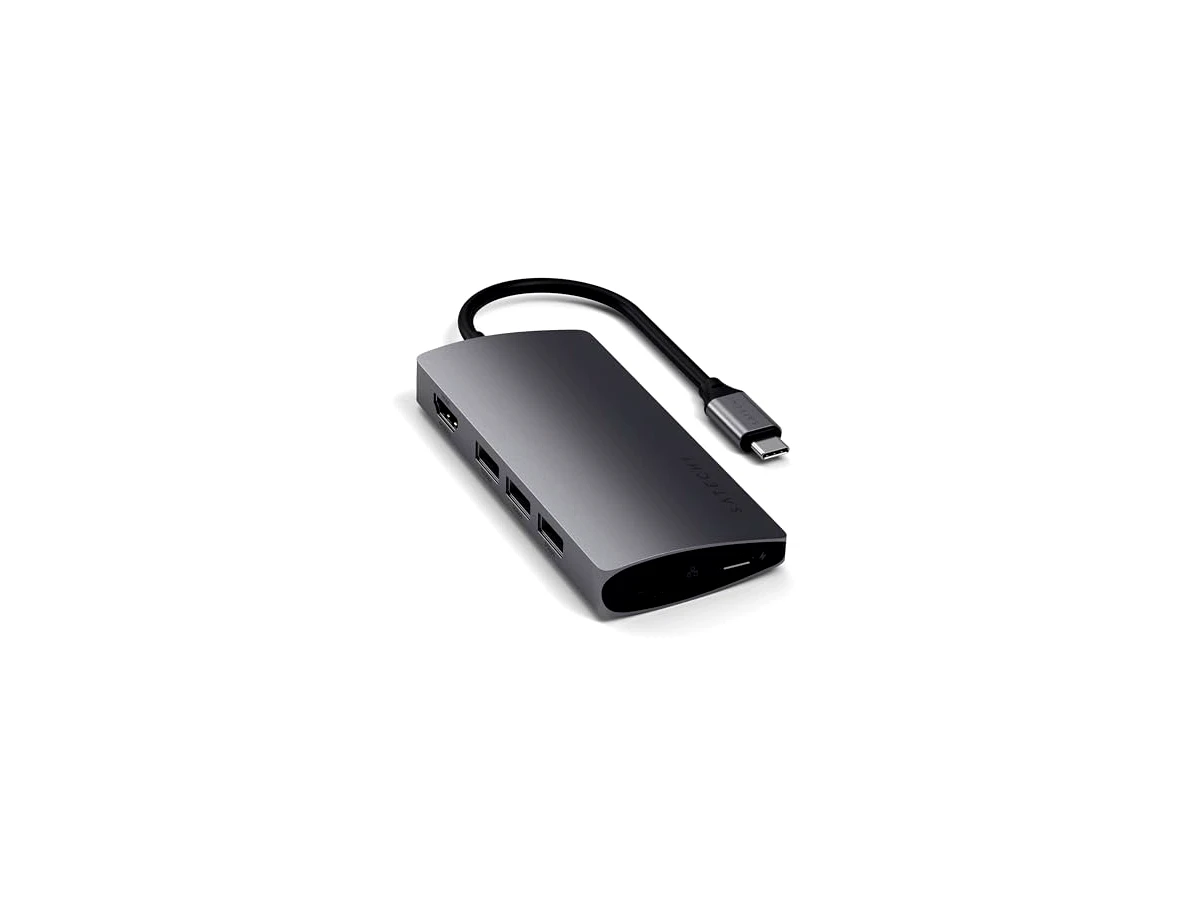 Satechi Adaptador Multi Portas V2 – 4K HDMI (60Hz), Carga 60W USB C, GbE, Leitores SD/Micro, USB 3.0 - Para M2/ M1 MacBook Pro/Air, M2/ M1 iPad Pro/Air, M2 Mac Mini, iMac M3 (Cinza Espacial)