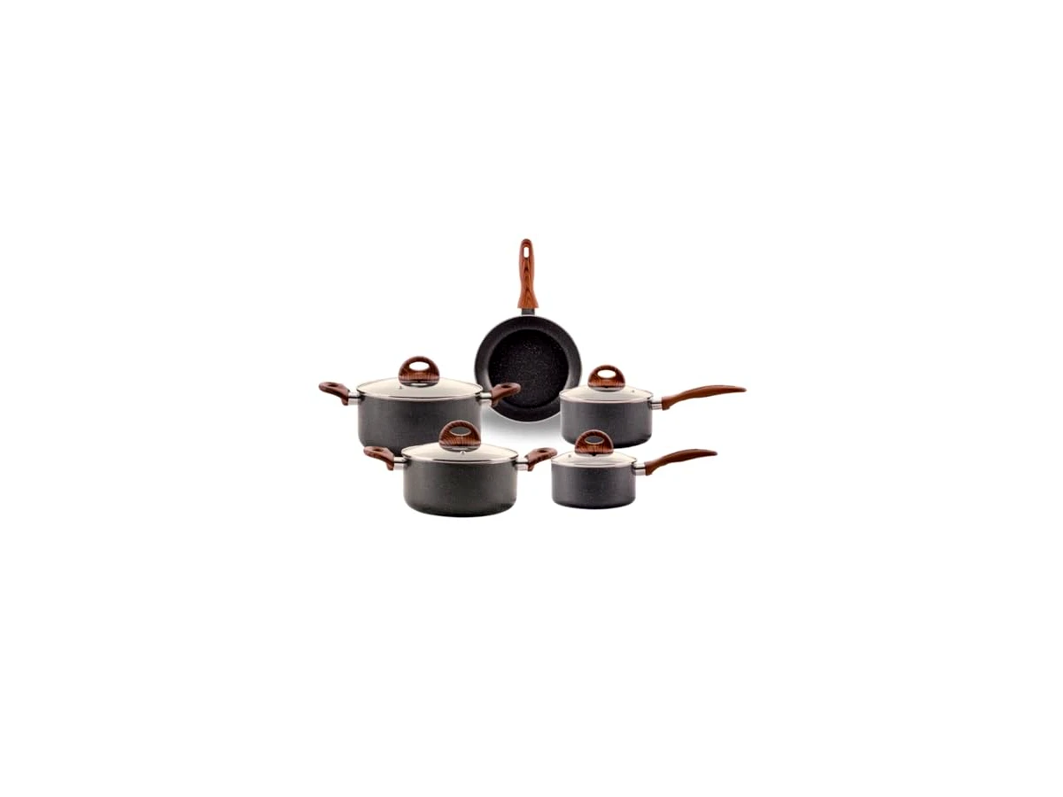 Brinox - Jogo de Panelas Antiaderente Ceramic Life 5 Peças com Fundo de Indução Smart Plus - Granito