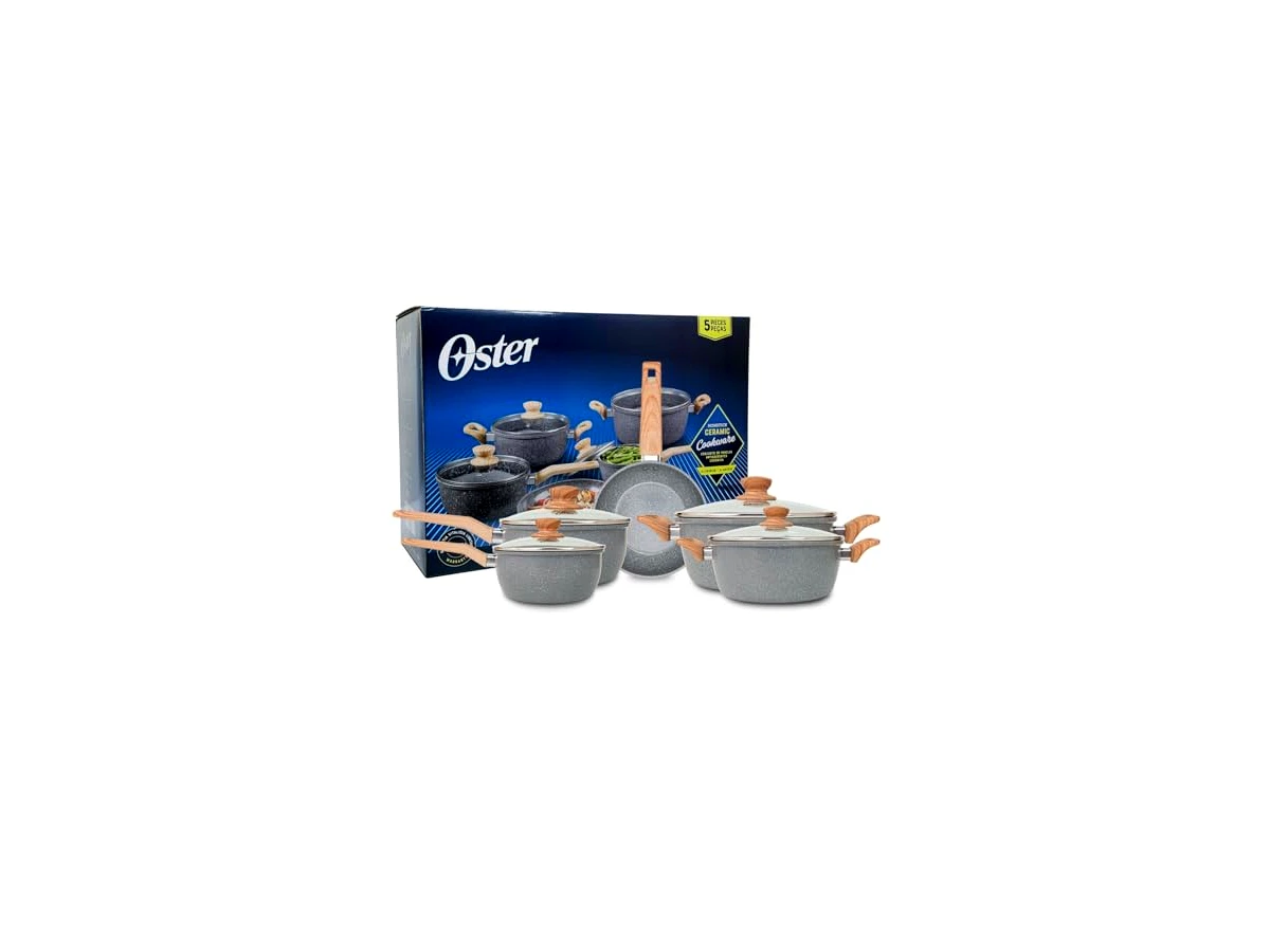 Jogo de Panelas Oster Marble Edition em Alumínio com Revestimento Cerâmico 5 Peças Cinza (Ref: OPAN100-GRY)