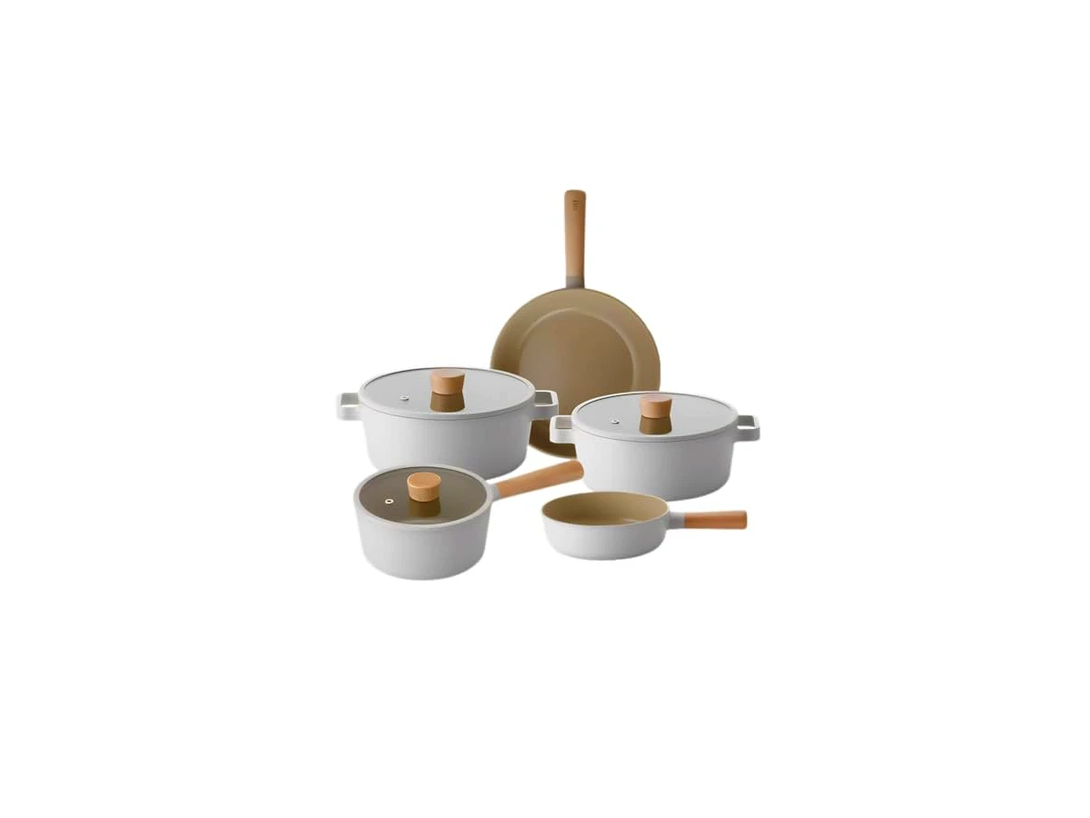 Jogo de Panelas com Revestimento Cerâmico Neoflam Fika Indução 5 Peças Areia (Ref: FIKA-SET5)
