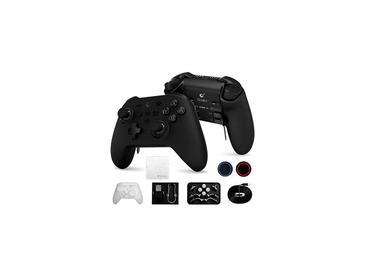 GuliKit KK3 Max Controlador Bluetooth, Sin Deriva Kingkong 3 Max Controlador Inalámbrico para Switch/PC, Joystick/Disparadores Efecto Hall, Maglev/rotor/vibración HD, Adaptador Hyperlink (Negro)