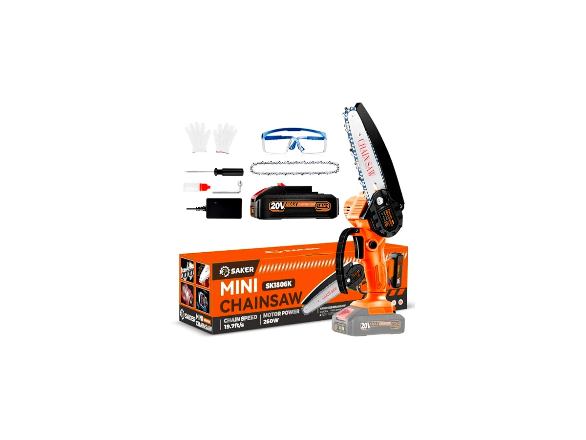Mini Motosserra Saker de 15 cm a Bateria Atualizada 2025