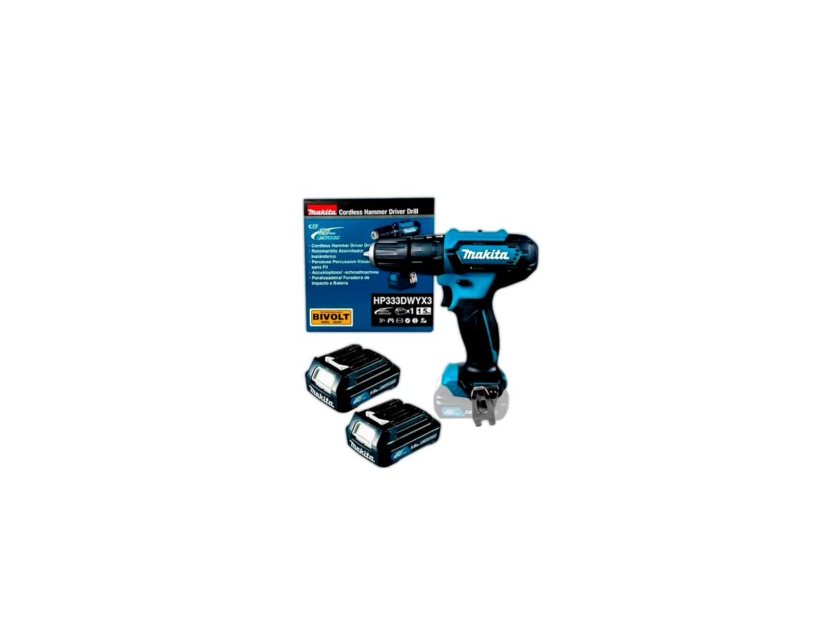 Furadeira e Parafusadeira de Impacto a Bateria 12V Makita HP333DWYX3 CXT com 1 Bateria 1,5Ah e Carregador Bivolt