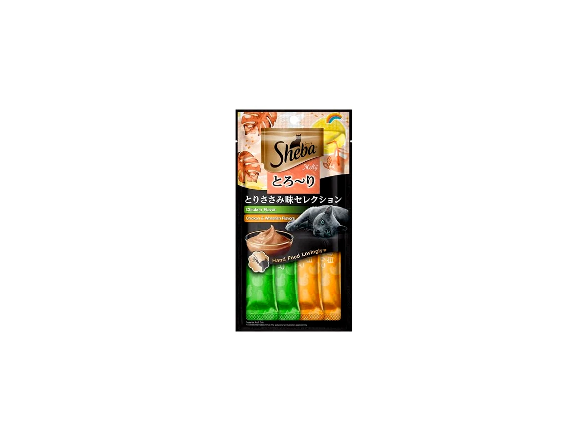 Petisco Sheba Cremoso Sabores Frango e Frango & Peixe Branco Gatos Adultos 4 Uni