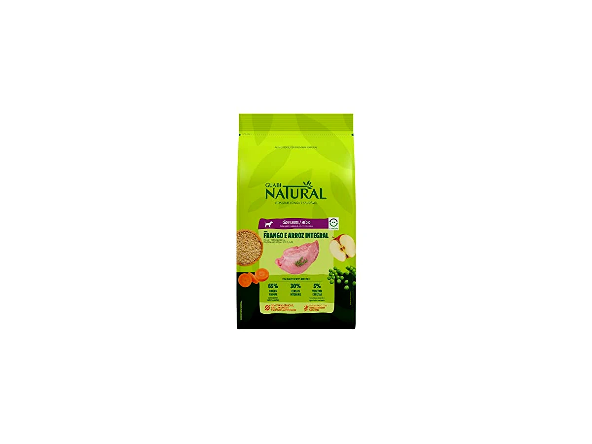 Ração Seca Guabi Natural para Cães Filhotes de Porte Médio e Grande Sabor Frango e Arroz Integral - 15kg
