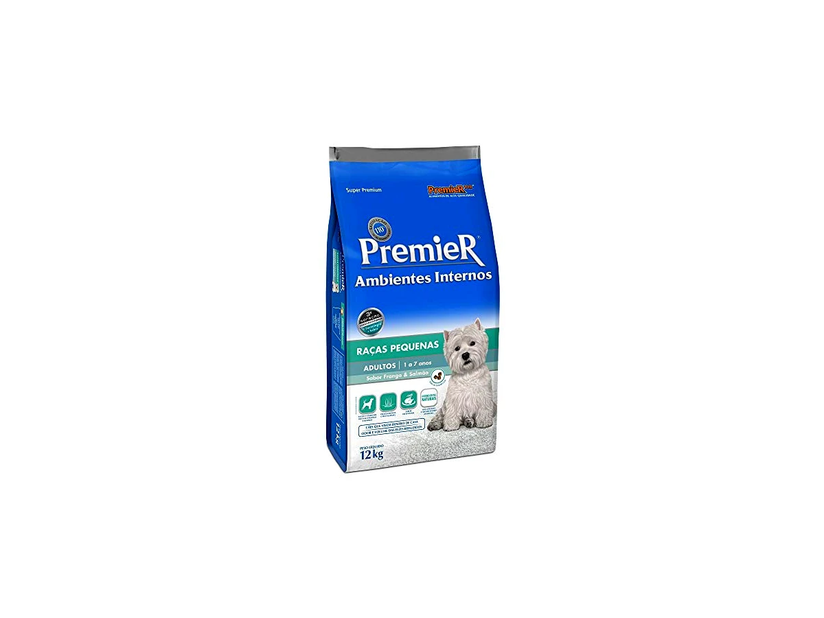 Ração Premier Ambientes Internos para Cães Adultos de Pequeno Porte Sabor Frango e Salmão - 12kg