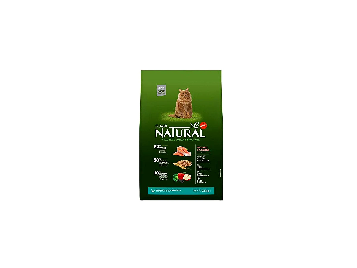 Ração Guabi Natural para Gatos Adultos Castrados Sabor Salmão e Cevada - 7,5kg