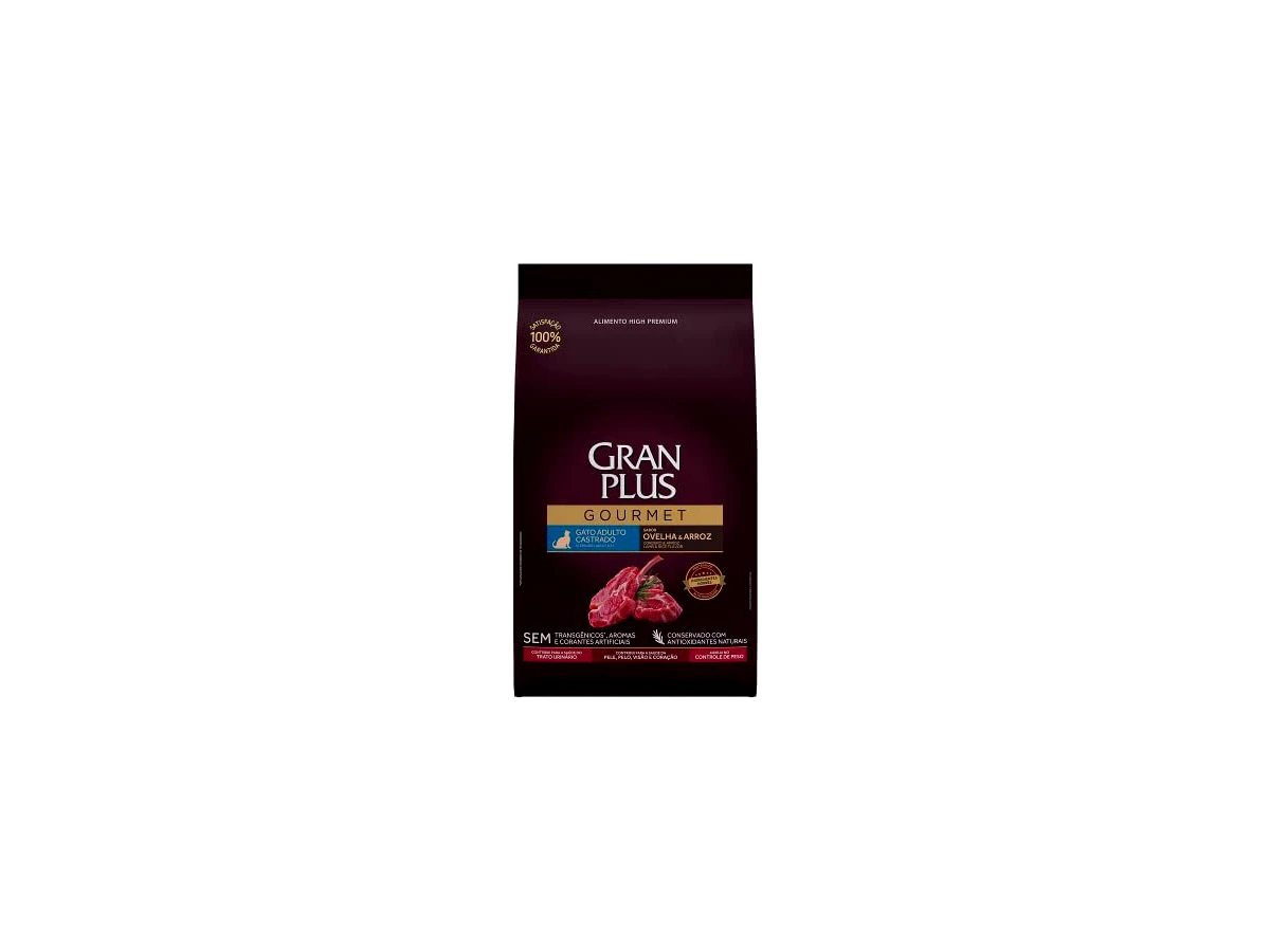 Ração GranPlus Gourmet para Gatos Adultos Castrados Sabor Ovelha e Arroz - 3kg