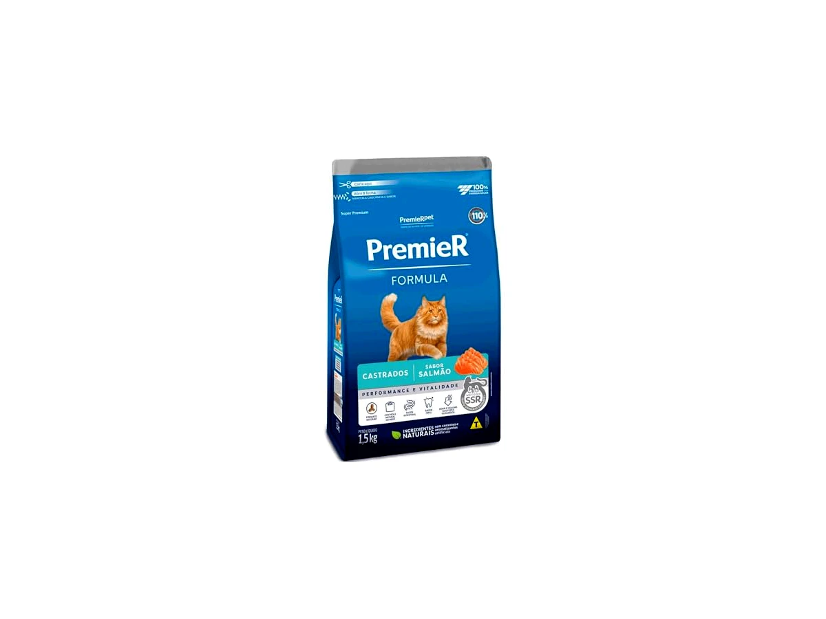 Ração PremieR Pet Gatos Castrados Adultos Sabor Salmão - 1,5kg