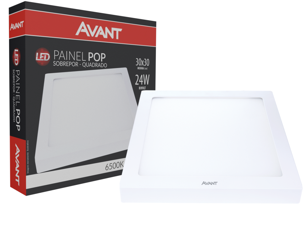 Painel Plafon LED Sobrepor 24W Avant Quadrado Branco Neutro 4000K