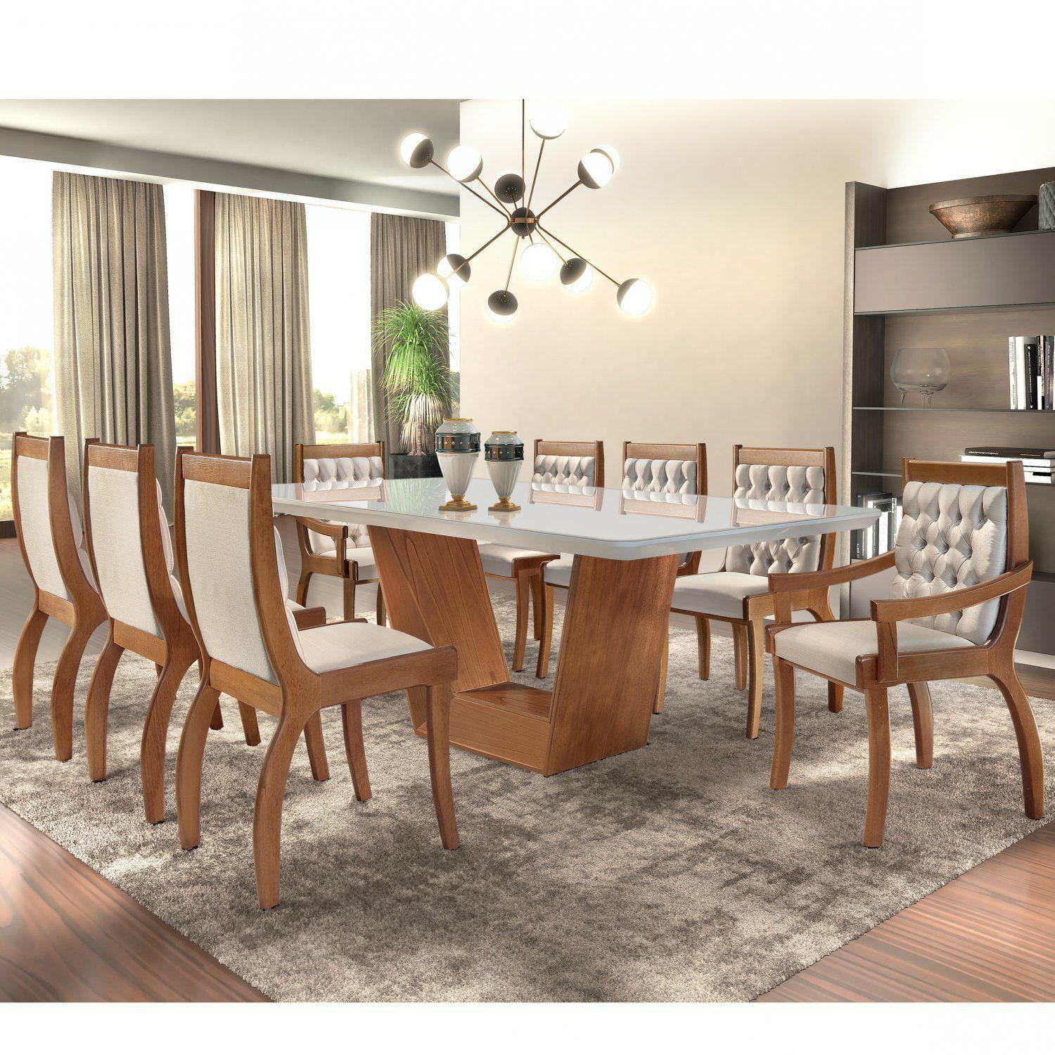 Conjunto Sala de Jantar Mesa Madeira Macica com 8 Cadeiras