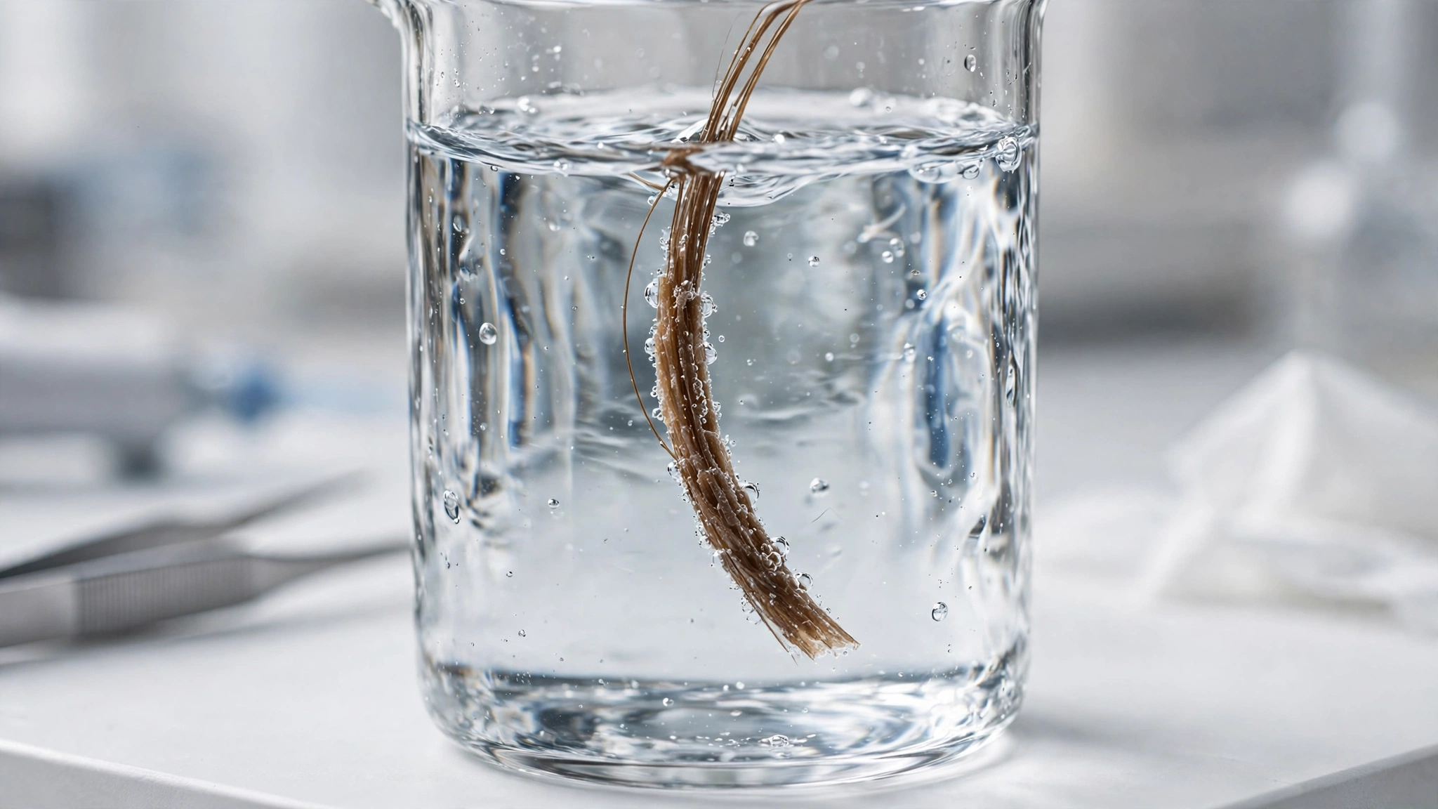 Teste de porosidade capilar no copo de agua